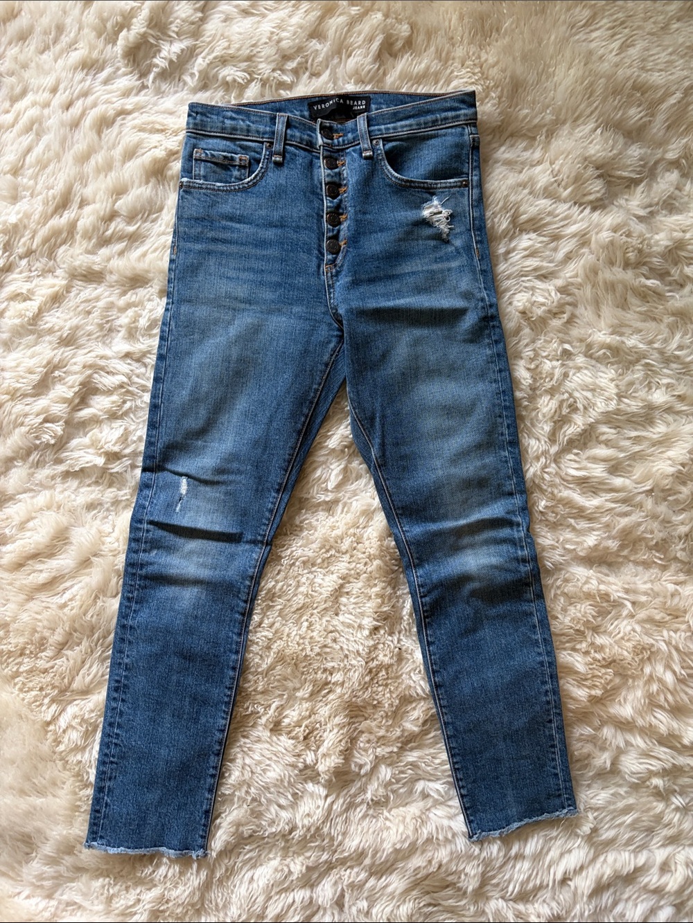 Veronica Beard Medium Blue High-Rise Button-Fly Skinny Jeans